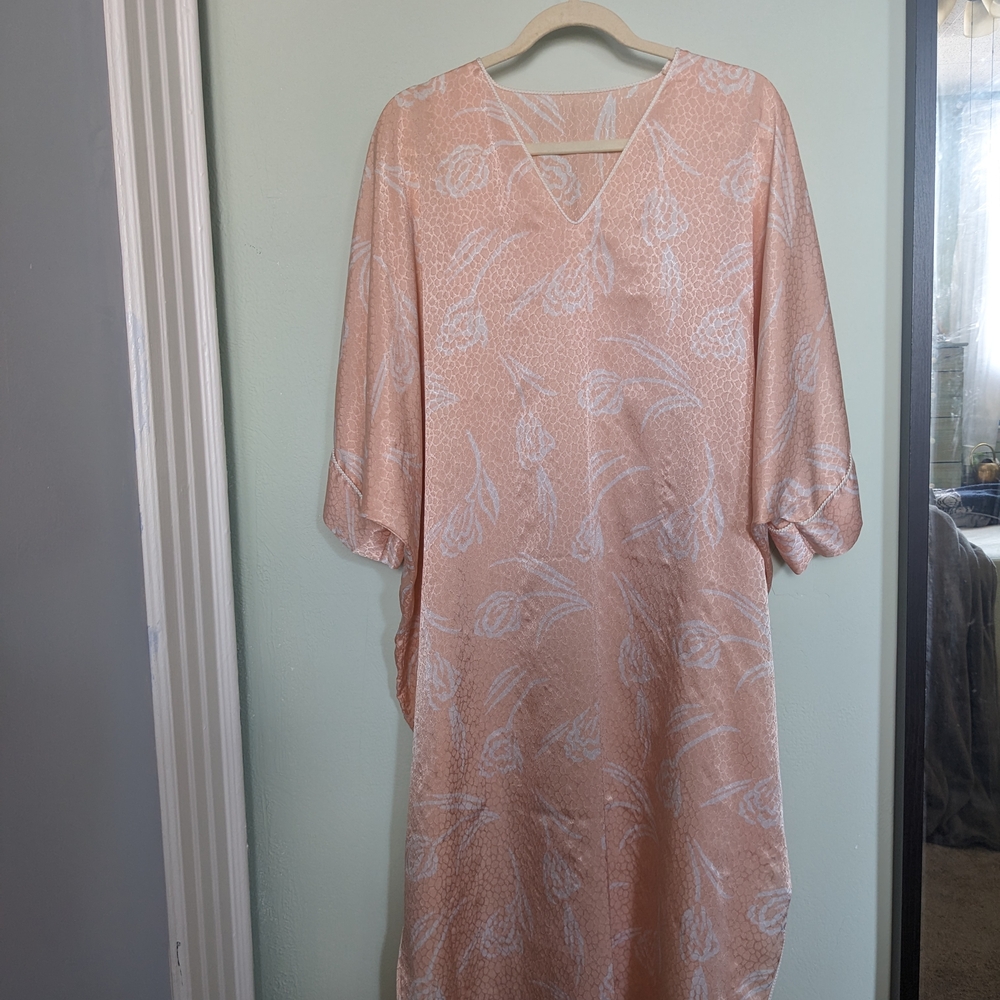 Peach Floral Caftan with White Accents